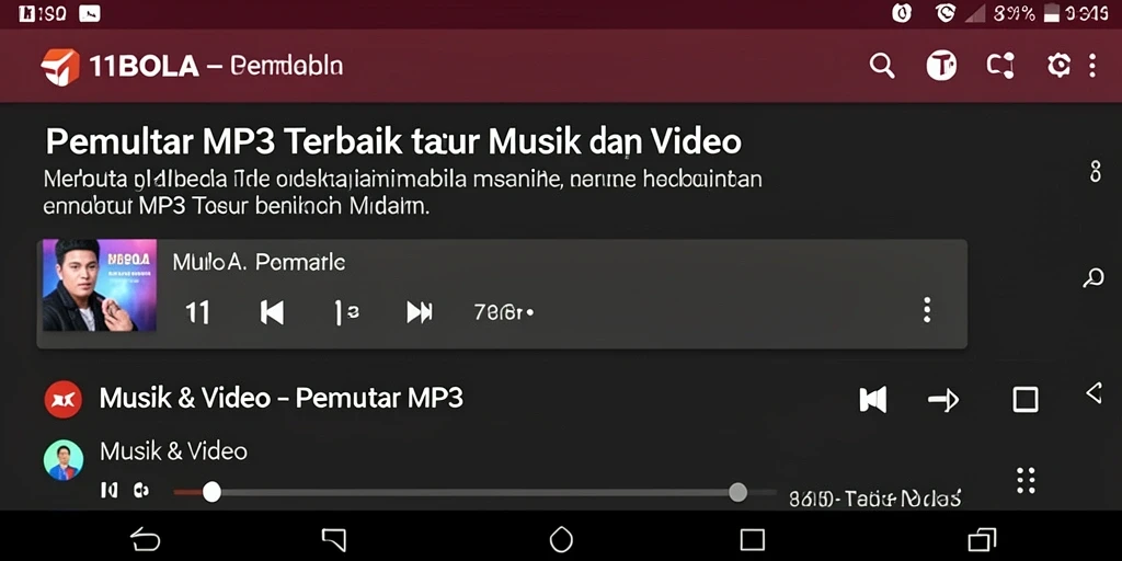 Antarmuka aplikasi 11BOLA dengan berbagai fitur Pemutar MP3.