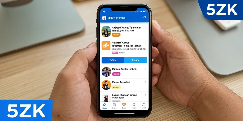 Antarmuka aplikasi 5ZK yang sederhana dan fungsional untuk Kamus Terjemahan.