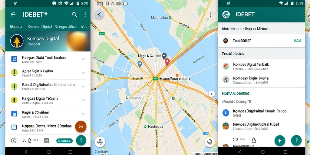 Antarmuka aplikasi IDEBET yang menunjukkan kompas digital dan lokasi pengguna.
