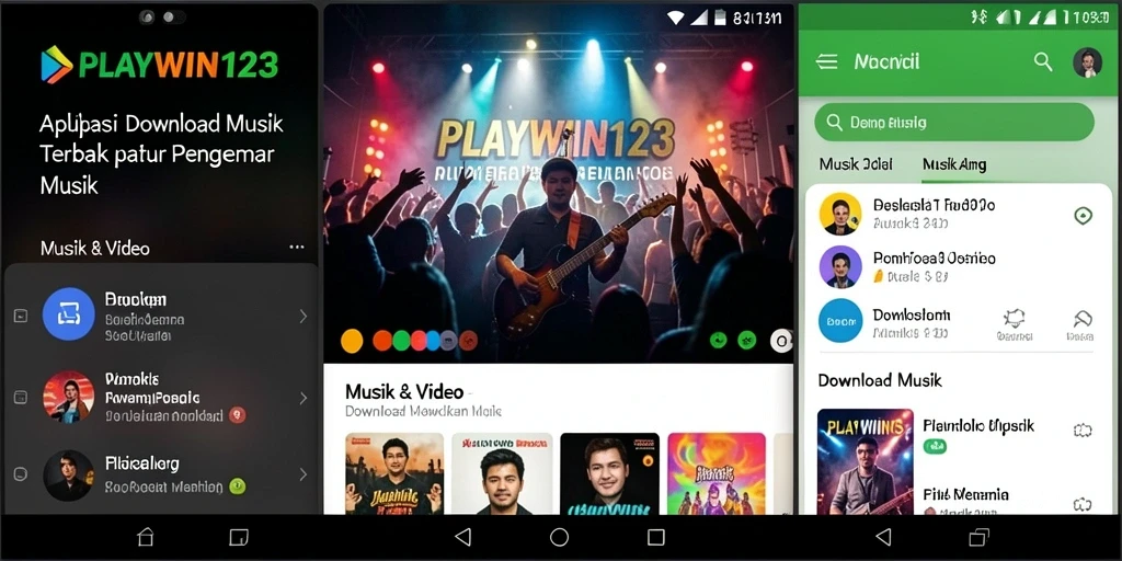 Tampilan antarmuka aplikasi PLAYWIN123 untuk Download Musik yang intuitif.