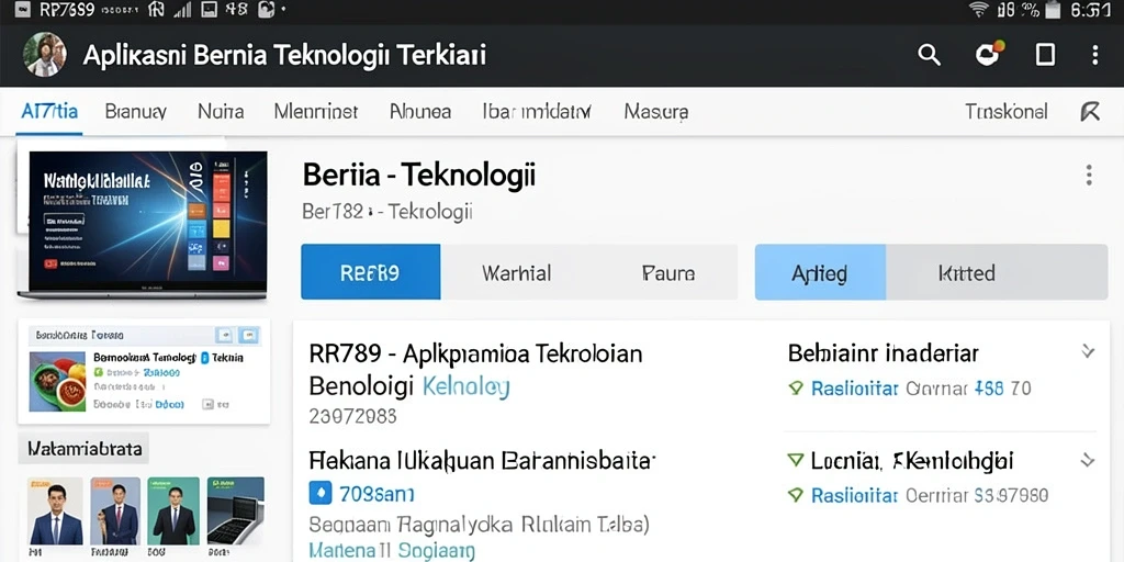 Antarmuka aplikasi RR789 yang menampilkan berita Teknologi terkini.